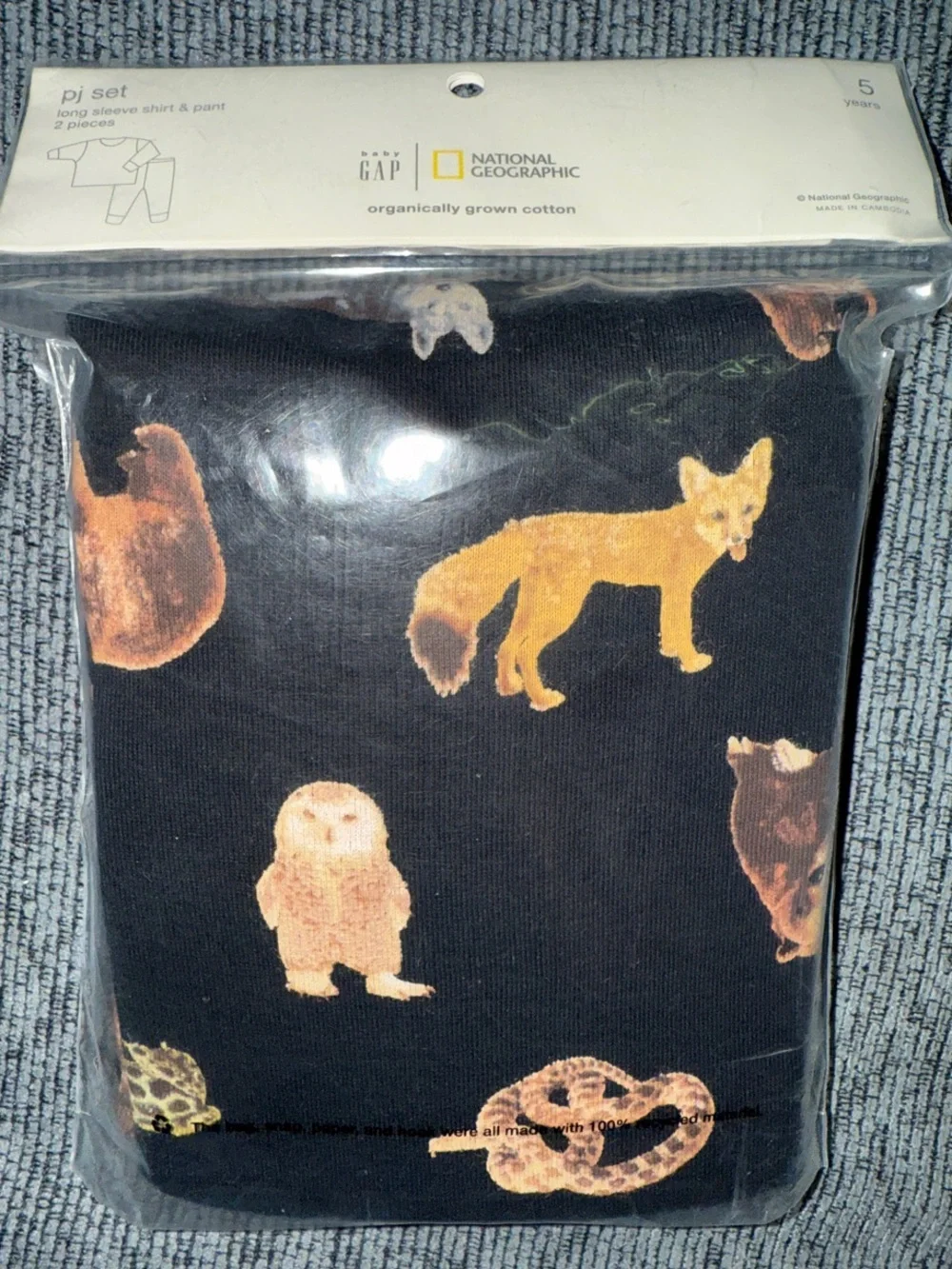 Baby GAP 5T National Geographic Long Sleeved Pajama Set, Animal Print